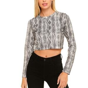 New snake print sweatshirt factory cropped white/black crew neck comfort SZ S